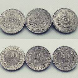 Conjunto Moedas 50 Reis Império 1886/1887/1888 Fundo Linhado